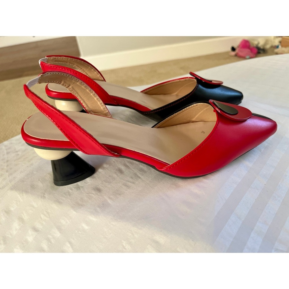 Katy Perry Collections Red Black Face Slingback Sphere Heel Pumps Size 41 US 10 - Picture 5 of 7